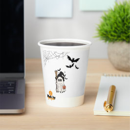 Schattigee Halloween Ghost Witch met Broom en Pomp Papieren Bekers