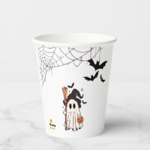 Schattigee Halloween Ghost Witch met Broom en Pomp