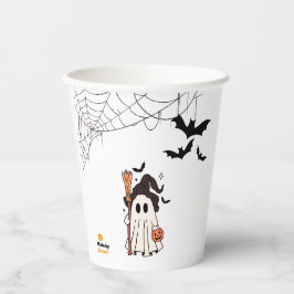 Schattigee Halloween Ghost Witch met Broom en Pomp Papieren Bekers