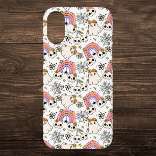Schattigee Halloween Ghosts en Skulls Pattern iPhone 16 Plus Hoesje