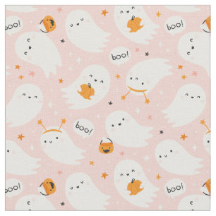 Schattigee Halloween Ghosts met pompoenen op licht Stof