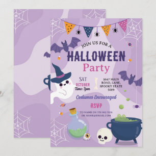 Schattigee Halloween Ghosts Party Pompoenen Meisje Kaart