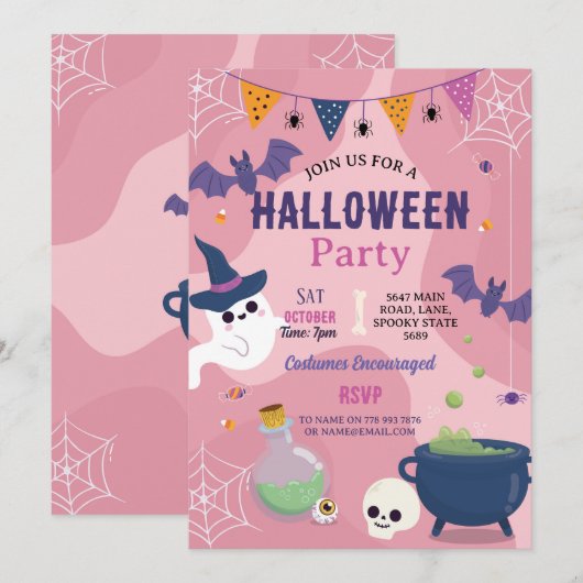 Schattigee Halloween Ghosts Party Pumpkins Uitnodi Kaart (Voorkant / Achterkant)
