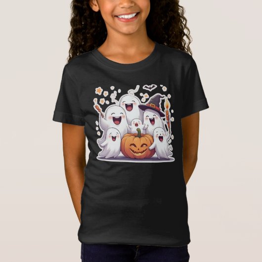 Schattigee Halloween Ghosts & Pumpkin T-shirt (Voorkant)