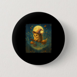 Schattigee Halloween Hedgehog Broom Ride met drank Ronde Button 5,7 Cm