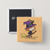 Schattigee Halloween heks en kat | Button (Voorkant /achterkant)