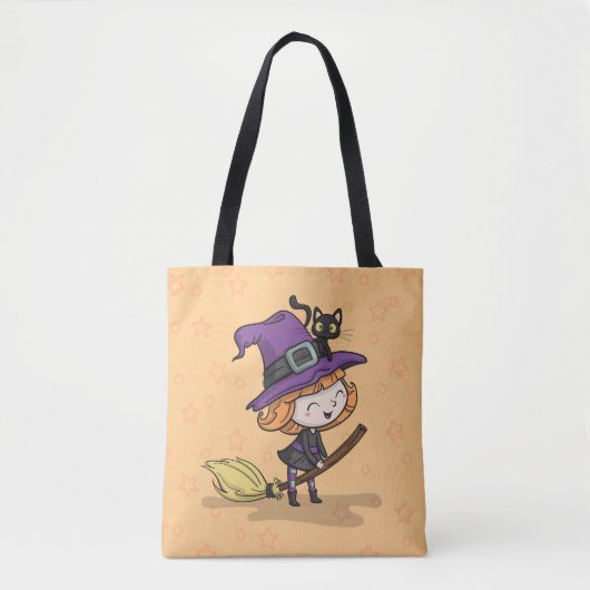 Schattigee Halloween heks en kat | Tote bag (Voorkant)