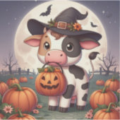 Schattigee Halloween heks koe Sticker (Voorkant)
