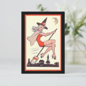 Schattigee Halloween-heks op bezem (Staand voorkant)