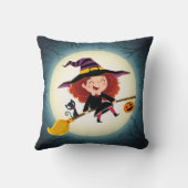 Schattigee Halloween-heks op bezem met kat en pomp Kussen (Achterkant)