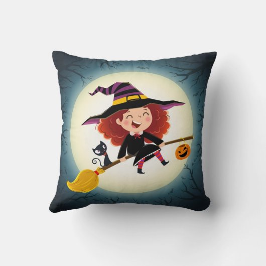 Schattigee Halloween-heks op bezem met kat en pomp Kussen (Achterkant)