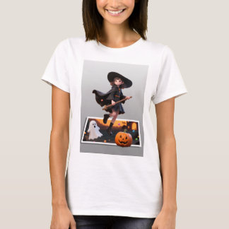 Schattigee Halloween heks Vliegen op Broomstick T-shirt