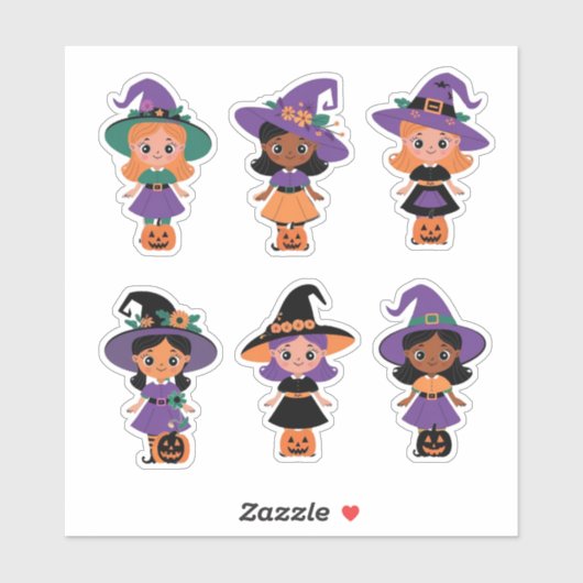 Schattigee Halloween heksen met pompoenen Sticker (Vel)