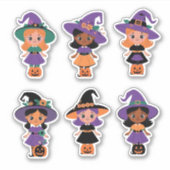 Schattigee Halloween heksen met pompoenen Sticker (Voorkant)