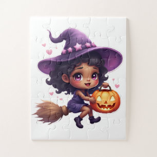 Schattigee Halloween Heksenpuzzel - Meisje met Pum Legpuzzel