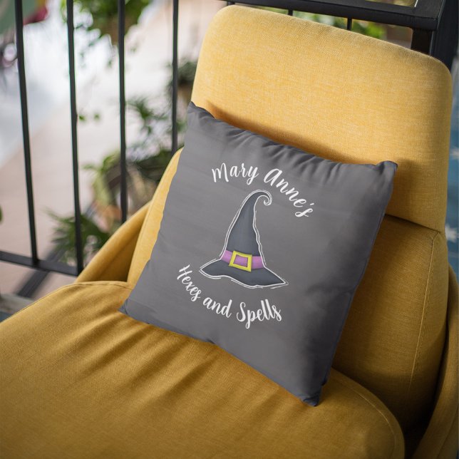 Schattigee Halloween Heksentypografie Custom Kussen (Halloween witch theme personalized throw pillow)