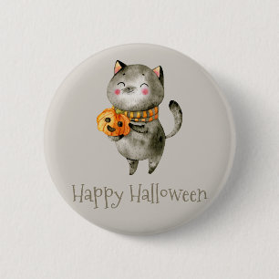 Schattigee Halloween kat met pompoen Button