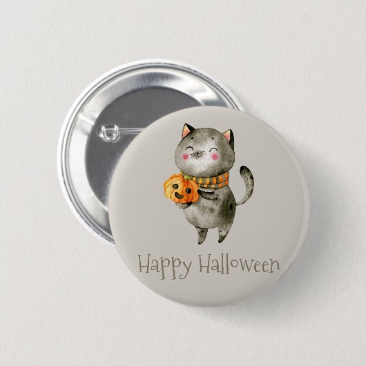 Schattigee Halloween kat met pompoen | Button (Voorkant /achterkant)