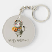 Schattigee Halloween kat met pompoen | Button Sleu Sleutelhanger (Achterkant)