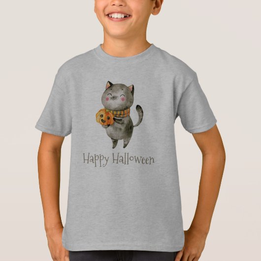 Schattigee Halloween kat met pompoen | Shirts (Voorkant)