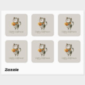 Schattigee Halloween kat met pompoen | Sticker (Vel)