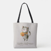 Schattigee Halloween kat met pompoen | Tote bag (Achterkant)
