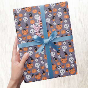 Schattigee Halloween katten en schedels Spooky Cadeaupapier