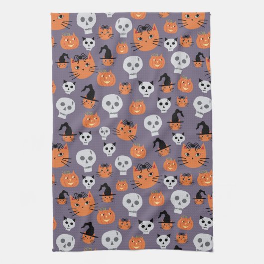 Schattigee Halloween katten en schedels Spooky Theedoek (Verticaal)