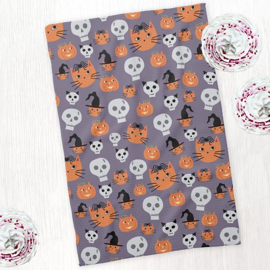 Schattigee Halloween katten en schedels Spooky Theedoek