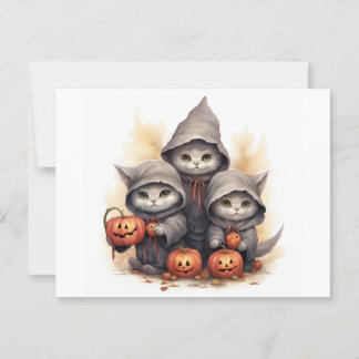 Schattigee Halloween katten in hoodies met pompoen Briefkaart