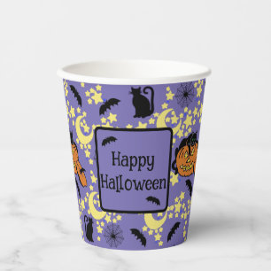 Schattigee Halloween katten, vleermuizen en sterre Papieren Bekers