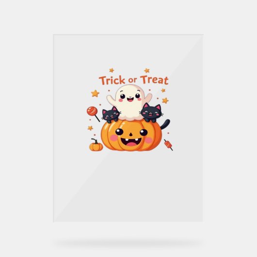 Schattigee Halloween - Kawaii Ghost en Black Cats  Acryl Bord (Voorkant)