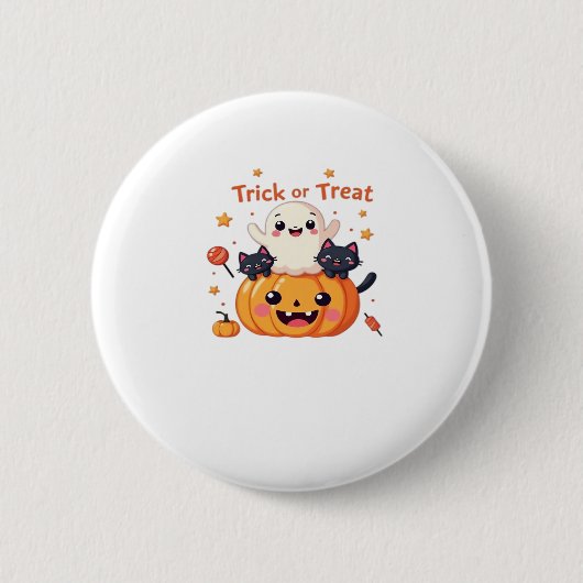 Schattigee Halloween - Kawaii Ghost en Black Cats Ronde Button 5,7 Cm (Voorkant)
