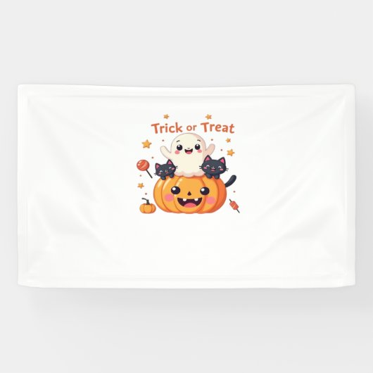 Schattigee Halloween - Kawaii Ghost en Black Cats Spandoek (Horizontaal)