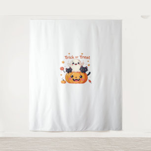 Schattigee Halloween - Kawaii Ghost en Black Cats  Wandkleed