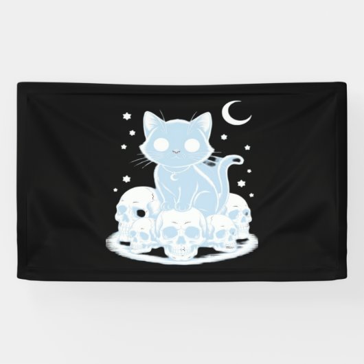 Schattigee Halloween Kitten Cat Gotische Esthetisc Spandoek (Horizontaal)