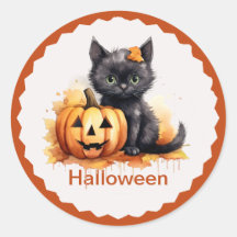 Schattigee Halloween Kitten en Pompoen Sticker