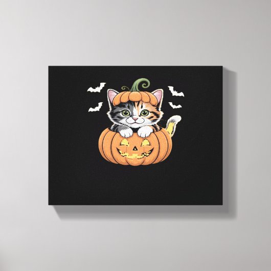 Schattigee Halloween Kitten in een Pumpkin Classic Canvas Afdruk (Voorkant)