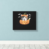 Schattigee Halloween Kitten in een Pumpkin Classic Canvas Afdruk (Insitu (Houten vloer))