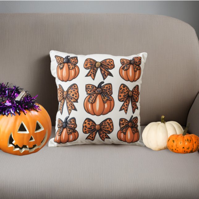 Schattigee Halloween Leopart Bow Pumpkin Coquette Kussen (Cute Halloween Leopart Bow Pumpkin Coquette Throw Pillow)