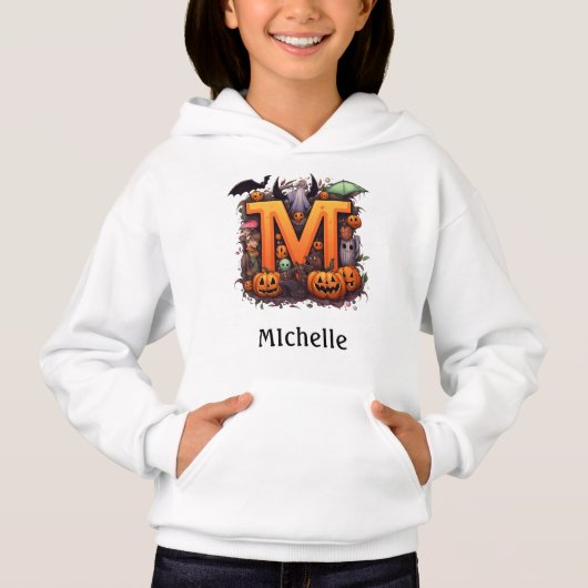 Schattigee Halloween Monogram Letter M Hoodie (Voorkant)