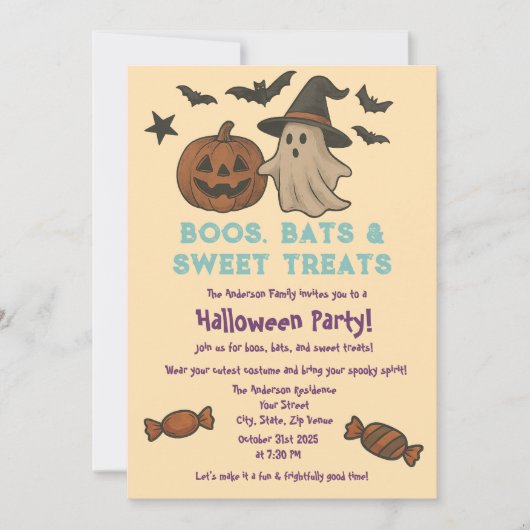 Schattigee Halloween - Pastel Pompoen & Snoep Part Kaart (Voorkant)