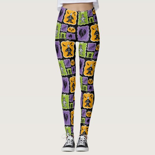 Schattigee Halloween personages Mummies & Skeleton Leggings (Voorkant)