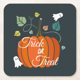Schattigee Halloween Pompoen en Geesten Trick or t Vierkante Kartonnen Onderzetter