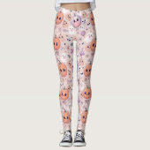 Schattigee Halloween Pumpkins & Ghosts op Pink Sea Leggings (Voorkant)