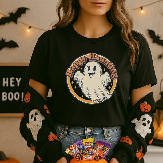 Schattigee Halloween Retro Ghost Happy Haunting T-shirt