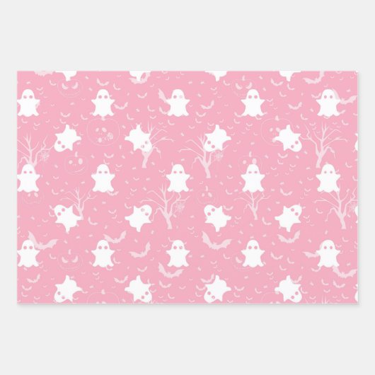 Schattigee Halloween roze spook en vleermuis Inpakpapier Vel (Voorkant 2)