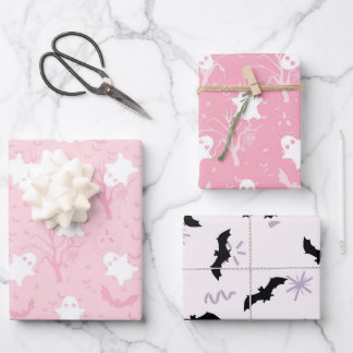 Schattigee Halloween roze spook en vleermuis Inpakpapier Vel