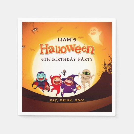 Schattigee Halloween Sinaasappel Spooktacular Kind Servet (Voorkant)