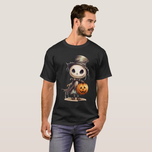 Schattigee Halloween Skeleton Pumpkin Art - Autumn T-shirt (Voorkant volledig)